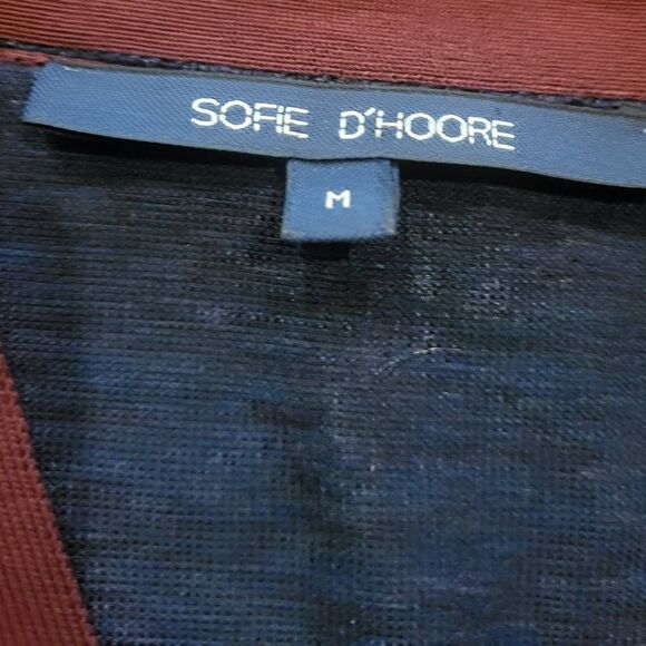 Sofie D'Hoore Sweater Women's Medium Navy Blue Wool Cardigan V Neck Contrast - Picture 3 of 5